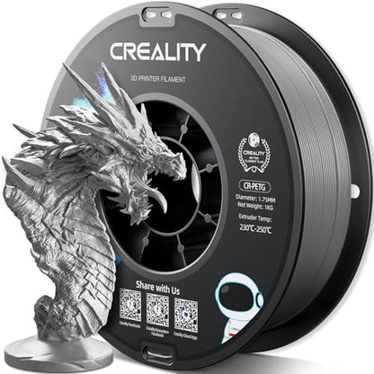 Official Creality PETG 3D Printer Filament 1.75mm 1KG (2.2lbs), High Precision, Strong Toughness, Odorless, Better Flow, Moistureproof 3D Printing CR PETG Filament, Grey - color: Grey