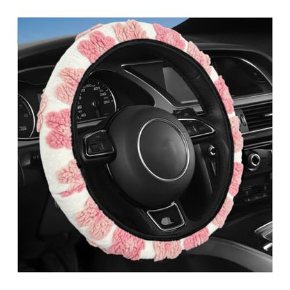 15" Plush Flower Car Steering Wheel Cover (Pink) - color: Pink