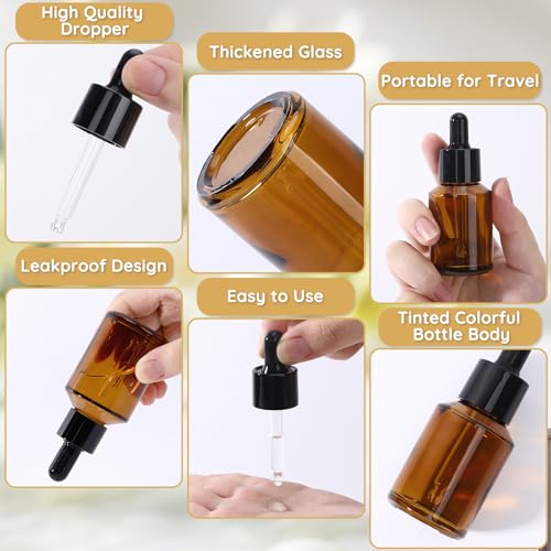 Segbeauty 1oz Amber Glass Dropper Bottles for Travel Toiletries, 4pcs Small Refillable Perfume Oil Bottles with Dropper, 30ml Travel Eye Droppers, Cosmetic Liquids Serum Container with Transfer Tool - color: Amber, style: 4pcs 1oz