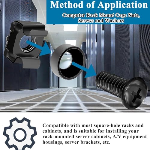 45‑Pack M6 x16mm Rack Screws, Cage Nuts & Washers Server Cabinet - color: 45Pack-M6 x 16mm-BK