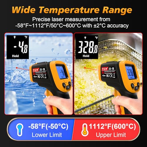 FKM Infrared Thermometer Gun Non-Contact Laser Temperature Gun-58°F~1112°F - color: Black Yellow