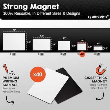 Attractivia Dry Erase Magnetic Labels 2.8 x 1.8 in, Small Dry Erase Magnets, 40-Pack, White Erasable Write-On All-Purpose Labels, for Office, Education, Home, Whiteboard - color: White, size: 2.8 x 1.8 inch
