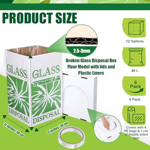Resurhang 6 Pcs Broken Glass Disposal Box 12" L x 12" W x 20" H Floor Model - size: 12"L x 12"W x 20"H Floor Model