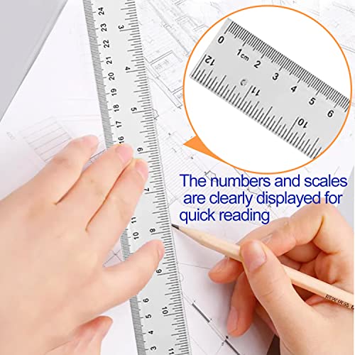 YYJ HOME Clear Plastic Ruler, 12 Inch, 3 Pack, Transparent, Acrylic, Plastic Construction