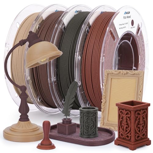 AMOLEN Wood PLA 3D Printer Filament 1.75mm Real Wood Fiber Bundle 200G x4 - color: Black Walnut/White Oak/Cherry Wood/Green Sandalwood