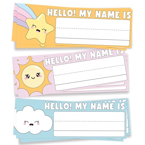 Name Tags for Classroom & Cubby | 3×9 Inches 30 Pcs - style: SMILE WEATHER