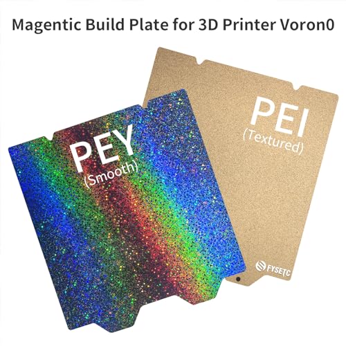 FYSETC 120mm x 120mm Build Plate Upgrade PEY for Voron0 3D Printer Platform: Colorful Smooth PEY -Textured PEI Dual Sides Spring Steel PEI Sheet with Sticker Removable Print Bed for Voron0.2
