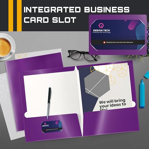 Better Office Products 2 Pocket Glossy Laminated Purple Paper Folders, Letter Size, Purple Paper Portfolios, Box of 25 - color: Purple