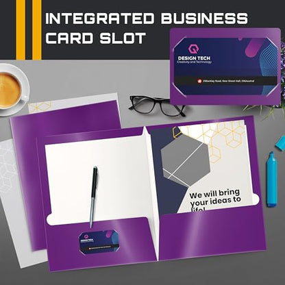 Better Office Products 2 Pocket Glossy Laminated Purple Paper Folders, Letter Size, Purple Paper Portfolios, Box of 25 - color: Purple