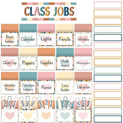 ZOIIWA 81 Pcs Boho Classroom Jobs Bulletin Board Set Class Job Chart - style: Boho