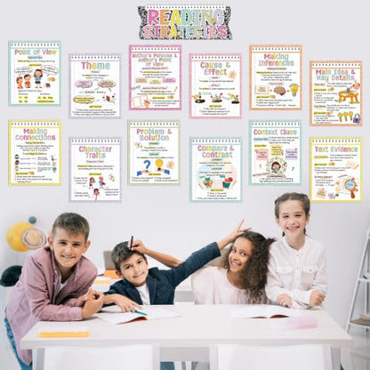 RUBOAOA Reading Strategies Posters, Boho Classroom Bulletin Board Decor - color: Reading Strategies