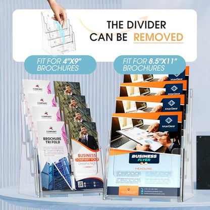 MaxGear 4 Tier Brochure Holder, 8.5 x 11, Removable Divider, 2 Pack - size: 8.5"x11"-4 Tier