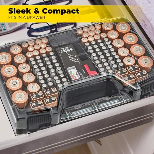 Battery Daddy Ontel Organizer Storage Case & Tester, Holds 180, Charcoal - color: Charcoal