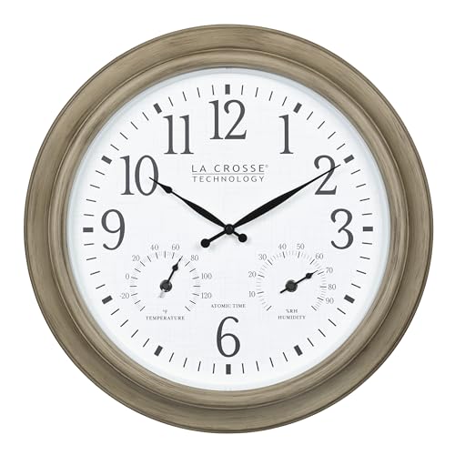 La Crosse Technology 404-18027-INT 18-inch Indoor/Outdoor Tan Atomic Analog Wall Clock - color: Tan, style: Round Clocks/ 18 inch/ Tan