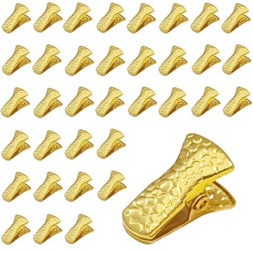 35 Pack Mini Metal Alligator Clips for Crafts Non-Slip Silicone-Coated Retro DIY Badge Small Clips (Gold) - color: Gold