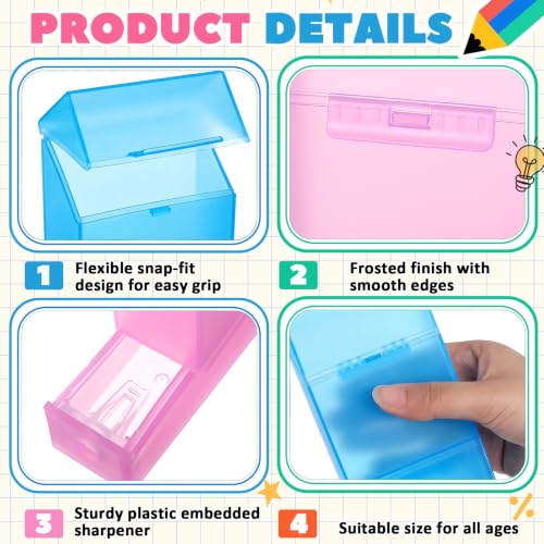 Clabby 2 Pcs 2 in 1 Plastic Crayon Box with Sharpener Holds 24, Pink,Blue - color: Pink,Blue
