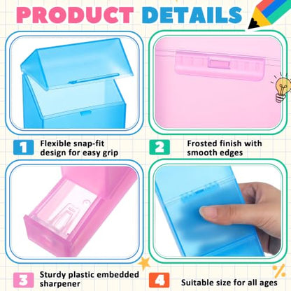 Clabby 2 Pcs 2 in 1 Plastic Crayon Box with Sharpener Holds 24, Pink,Blue - color: Pink,Blue
