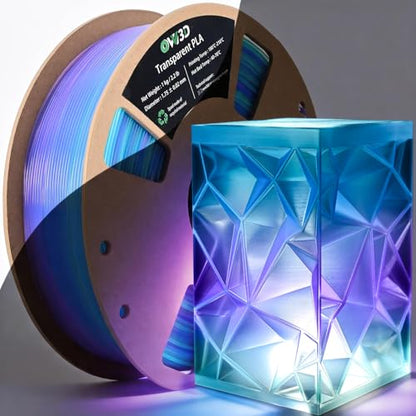 OVV3D Transparent PLA Filament 1.75mm, Multicolor Translucent 3D Printer Filament, Clear PLA Blue Green Purple Gradient Color Change, Spool 1KG, +/- 0.02 mm, Fit Most FDM 3D Printers - color: Translucent Blue Green Purple