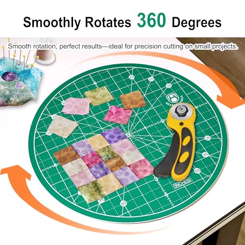 Headley Tools 10"x10" Round Rotating Cutting Mat, Self Healing Mat with 360-Degree Rotation & Anti-Slip Base, Sewing Board Cutting Mat Perfect for Fabric Quilting Leather Hobby Project, Green - color: Green, size: 10"L x 10"W