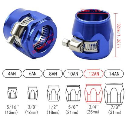 Aluminum Hose End Finisher Clamp, Universal Fit, Red Chrome Finish, 4pcs Set for Stainless Steel and Rubber Hoses, Model (Blue, 12AN) - color: Blue, size: 12AN