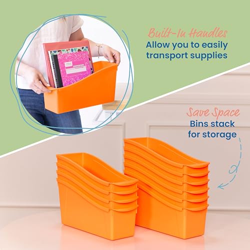 ECR4Kids Linking Storage Book Bins, Interlocking, 10-Piece, Neon Orange - color: Neon Orange