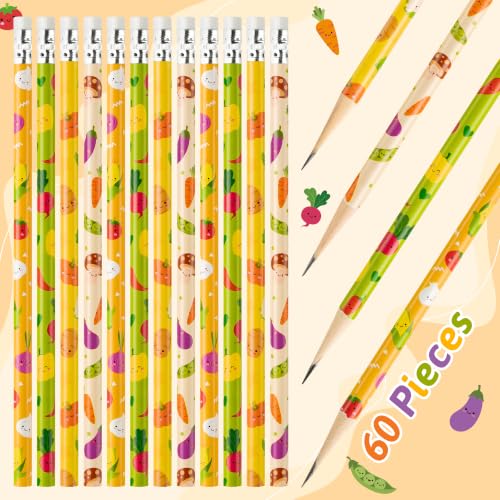 Xqumoi 60Pcs Vegetable Pencil with Erasers for Student Back to School Gift - style: Vegetable