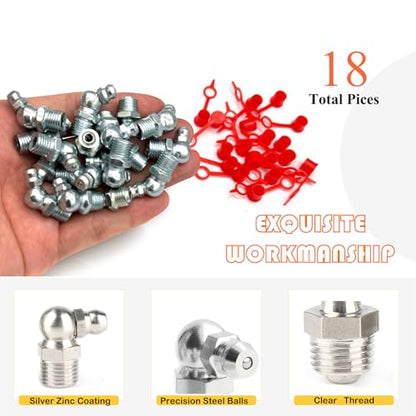 18Pcs 3/8"-24 Straight 45 90 Degree Grease Fitting Assortment Kit with Grease Zerk Fittings Caps, Galvanized Steel Hydraulic Grease Zerk for Industrial and Agricultural Machinery Cars Ships ets - size: 3/8"-24-18 Pcs