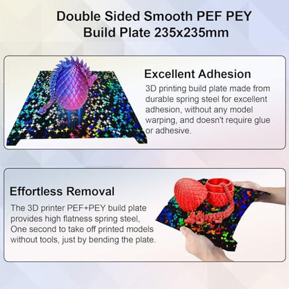 IdeaFormer-3D Rainbow Confetti PEF+Galaxy PEY Build Plate for Creality K1C/K1/K1 SE/Ender 3 V3 SE/Ender 3 V3 KE/Ender 3 S1/Pro/Ender 5 S1, Flexible PEF PEY Spring Steel Effect Sheet 235x235mm - color: Confetti PEF+Galaxy PEY