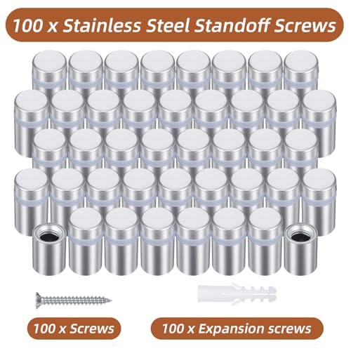 100PCS 1/2 x 3/4 Inch Stainless Steel Standoff Screws, Metal Standoff Pin Wall Sign Mounting Hardware for Hanging Picture Frame, Acrylic, Glass, Advertising Fixing Nail - color: 100pcs