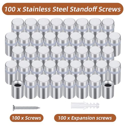 100PCS 1/2 x 3/4 Inch Stainless Steel Standoff Screws, Metal Standoff Pin Wall Sign Mounting Hardware for Hanging Picture Frame, Acrylic, Glass, Advertising Fixing Nail - color: 100pcs