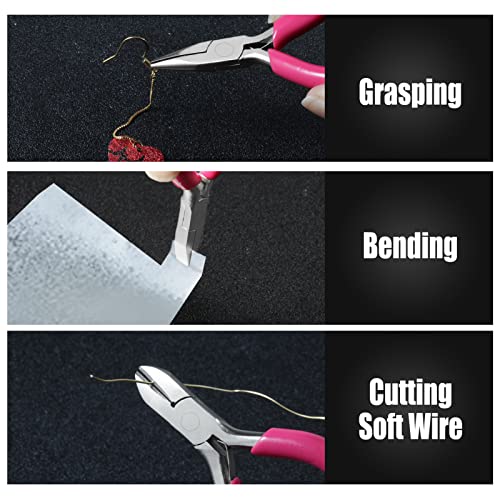 6PCS Mini Jewelry Pliers Set, 3 Inches Pliers Set with Long Nose Pliers Bent Nose Pliers Wire Cutters End Cutting Pliers Flat Nose Pliers Bead Chain Electronics Tweezers Jump Ring Opener