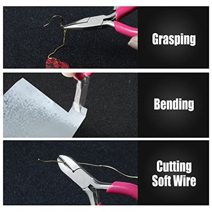 6PCS Mini Jewelry Pliers Set, 3 Inches Pliers Set with Long Nose Pliers Bent Nose Pliers Wire Cutters End Cutting Pliers Flat Nose Pliers Bead Chain Electronics Tweezers Jump Ring Opener