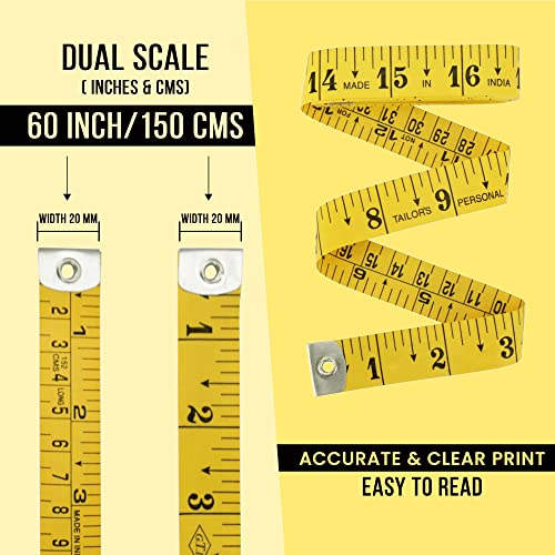 Pack of 5 Flexible Tape Measure, Accurate Dual Scale Standard & Metric Measurements Tape,Soft Measuring Tape for Body, Weight Loss Sewing Tailor Craft Ruler 150 cm/60 inch - color: 5 PACK / Multicolor