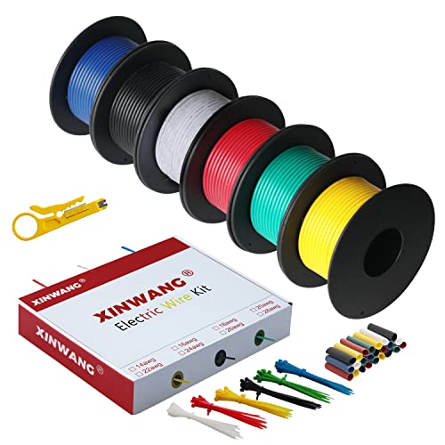 XINWANG 18 AWG PVC Hookup Wire Kit, Tinned Copper, 6 Colors, 20 ft Each - size: 18 AWG (0.75 mm² / 6 M) - PVC