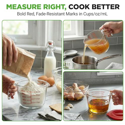 NutriChef 4 Cups Glass Measuring Cup with Lid (34 oz) - Heat-Resistant Borosilicate Liquid Measure Cup with Easy-Read Scale for Cooking, Baking and Food Storage, Dishwasher and Freezer Safe - size: 4 cup with lid
