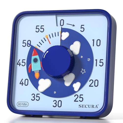 Secura 60-Minute Visual Countdown Timer, 7.5-Inch Oversize Classroom Visual Timer for Kids and Adults, Durable Mechanical Kitchen Timer Clock with Magnetic Backing (Dark Blue) - color: Dark Blue