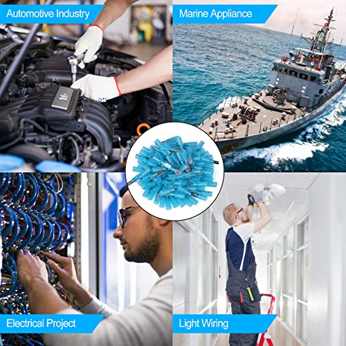100 PCS 16-14 AWG Waterproof Heat Shrink Quick Disconnect Connectors, Crimp Electrical Wire Male Spade Connectors Insulated Disconnect for Marine Automotive Motorcycle Home Wiring (Blue) - size: [16-14 AWG] Male x 100