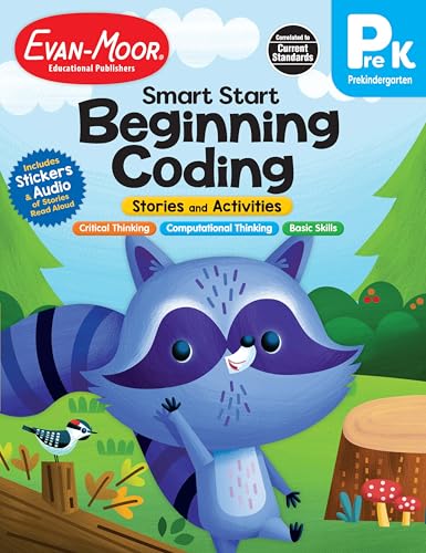 Evan-Moor Smart Start Beginning Coding, Grade PreK, Activity Workbook, Includes Stickers and Audio Read Along, Basic Skills, Critical Thinking, ... Beginning Coding Stories and Activities)