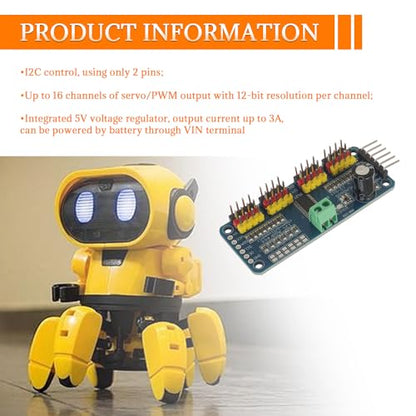 PCA9685 16 Channel PWM Servo Driver Board 12 bit IIC Interface Module Compatible with Arduino and Raspberry Pi (2pcs)