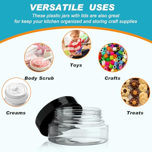 24 Pack Plastic Cosmetic Jars with Lids Label, 5 oz, Clear, Black - color: Clear, Black, size: 5 oz
