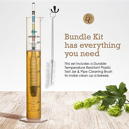 Brewer's Elite Hydrometer & Plastic Test Jar - for Home Brew Beer, Wine, Mead and Kombucha - Deluxe Triple Scale Set, Hardcase and Cloth - Specific Gravity ABV Tester - size: Hydrometer & Plastic Test Jar Kit