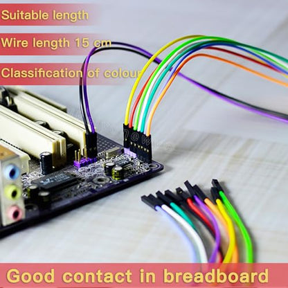 Breadboard Jumper Dupont Wires 24Awg Kabel 5 Colors 1Pin 2.54Mm Male to Female Double-End Tinning Connector Cable (Red, Black, White, Yellow, Green, 20 Each)