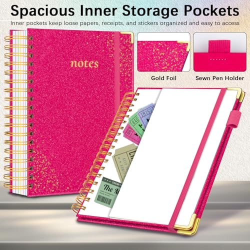 Hardcover Spiral Notebook with Tabs & Dividers, 8.5"x11" 5 Subject - color: Rose Red, size: 8.5''x 11''