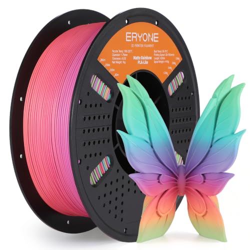 ERYONE Matte PLA Basic Rainbow 3D Printer Filament, Candy Rainbow Color Changing Filament 1.75mm, Multicolor PLA for 3D Printing, Gradient 1KG Spool (2.2 lbs) Fit Most FDM Printers - color: Matte Rainbow Candy, size: 1KG