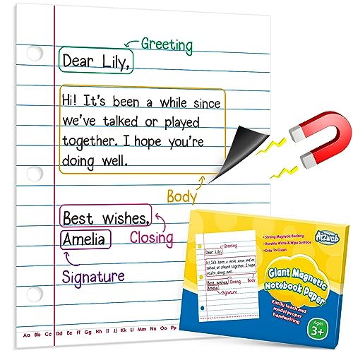 Aizweb Giant Magnetic Lined Notebook Paper,2 Dry Erase Sheets,Total Area 17" x 21.5",Handwriting Practice for Classroom Whiteboard,Chart Paper Teacher Must Have Homeschool Teaching Supplies - style: Notebook