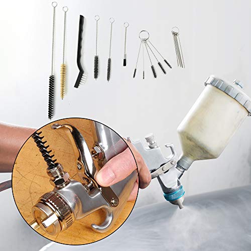 17Pcs Multi-Purpose Spray Gun Cleaning Kit Nylon Brushes Mini Brushes & Needles Metal Tube Cleaning Brush for Clean Airbrush Nozzles Spray Guns Tattoo Equipment