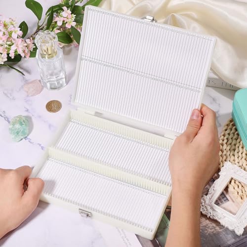 2 Pcs 100 Place Microscope Slide Storage Box, Plastic Microscope Slide Set with Iron Lock for Experiments Analyses Science, White, 8.07×6.3~6.92×1.33 Inch