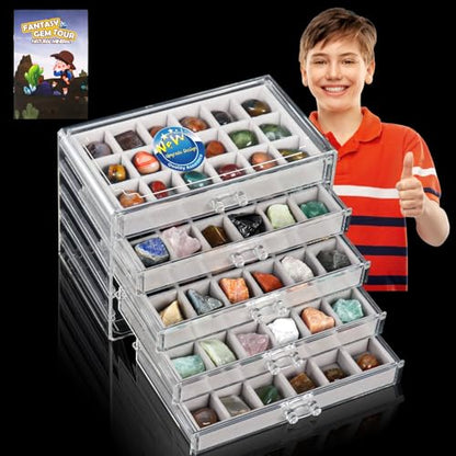 Rock Collection Display Case - Display Shelf for Collectibles - Rock Collections Box for Kids - Rock Collection Storage - Rock Collections Box for Kids 90 Grids - size: 5 layers