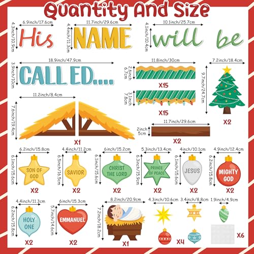 TICIAGA Religious Jesus Christian Bulletin Board - 81Pcs Nativity His Name Will Be Called Religious Cutout Trim Border for Xmas Holiday Church Sunday School Classroom Chalkboard Wall Decor - style: Christmas