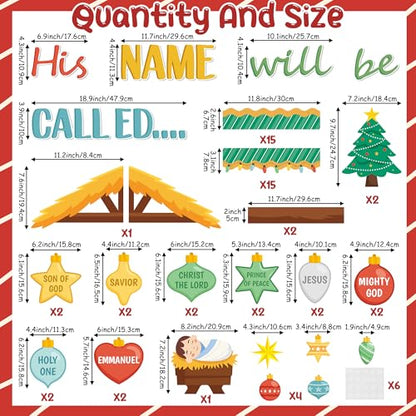 TICIAGA Religious Jesus Christian Bulletin Board - 81Pcs Nativity His Name Will Be Called Religious Cutout Trim Border for Xmas Holiday Church Sunday School Classroom Chalkboard Wall Decor - style: Christmas